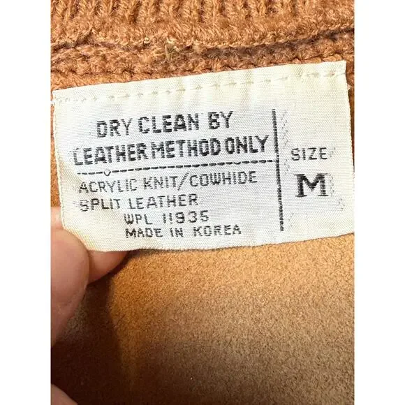 Vtg 1970's Belted Suede Knit Pieced Leather Crochet Cardigan Jacket Sz M *READ - Picture 10 of 11